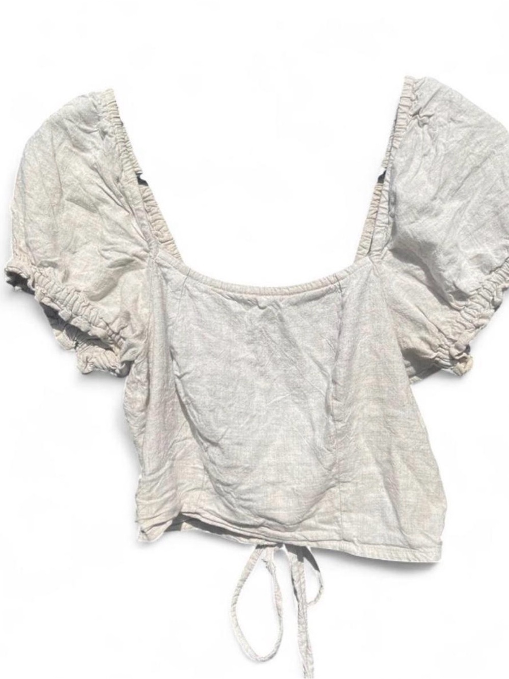 Peasant Renaissance Fair Cottagecore Cream Crop Top Puff Sleeve Tie-Hem Detail S